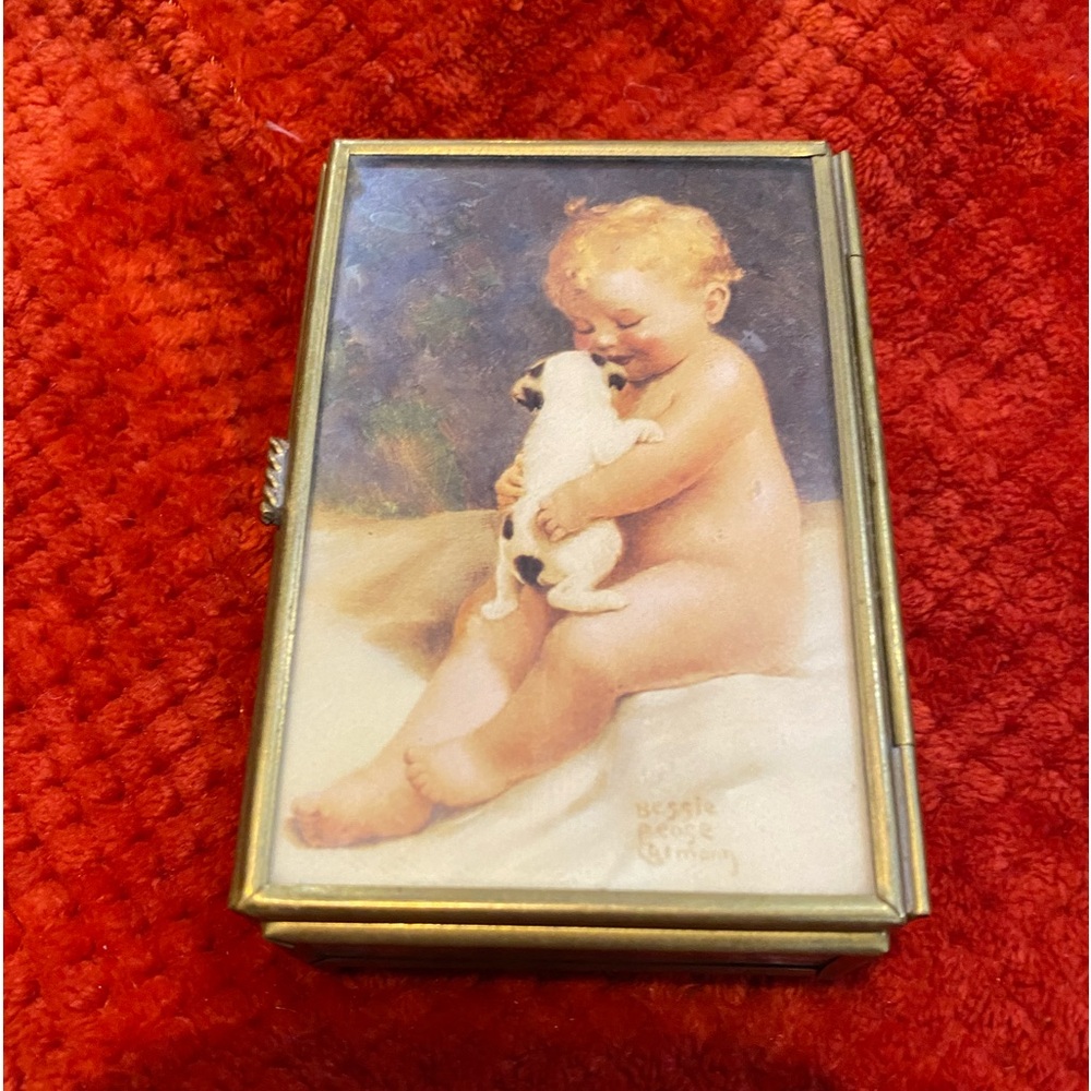 Vintage Via Vermont Brass, Stained Glass Trinket Box Made Mexico